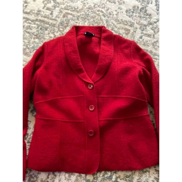 Sarah Womens Large Button Up Jacket 100% Wool Red - Picture 2 of 7